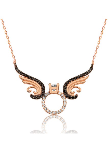 925 Ayar Gümüş Tek Taş Melek Kadın Gümüş Kolye PT2610626