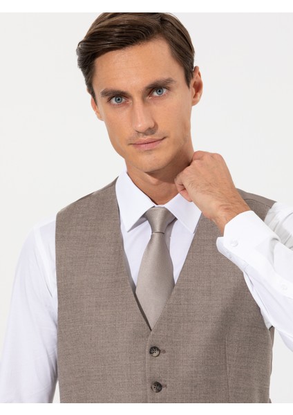 Erkek Bej Slim Fit Yelek 50257927-VR011