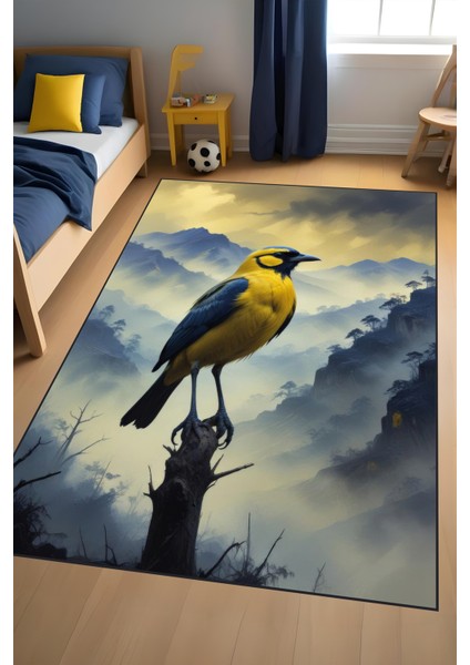 Dijital Baskı Sarı Lacivert Kanarya Halısı Makinada Yıkanabilir Genç Çocuk Odası Halısı fiyatları