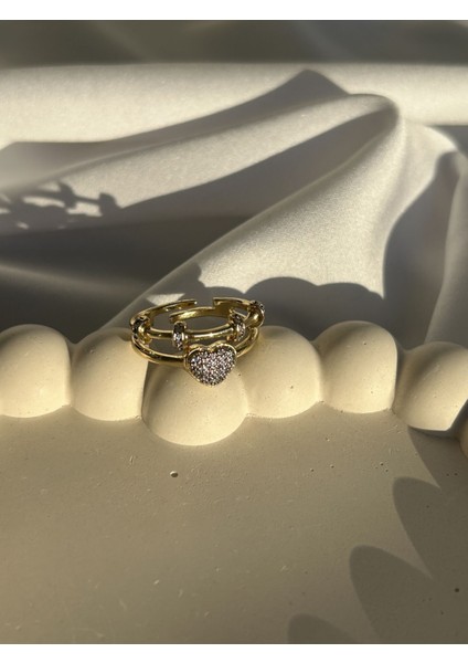 Çift Sıra Kalp Detaylı Yüzük fiyatları