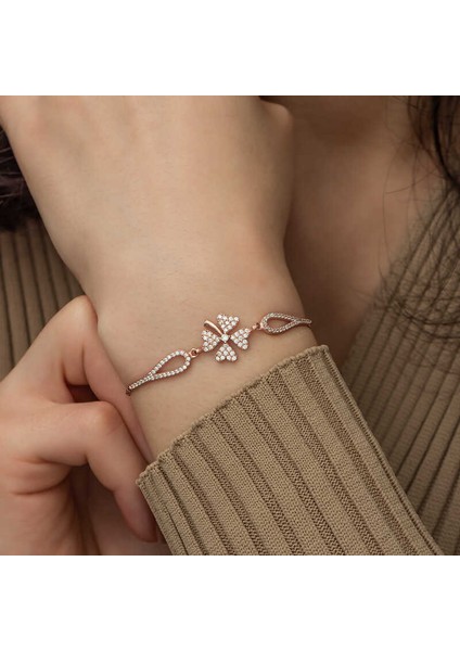 925 Ayar Gümüş Rose Yonca Bileklik T5244 fiyatları