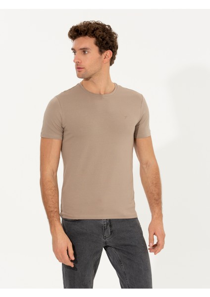 Erkek Vizon Bisiklet Yaka Slim Fit Basic T-Shirt 50263987-VR052 modelleri