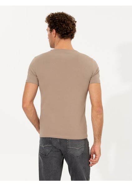 Erkek Vizon Bisiklet Yaka Slim Fit Basic T-Shirt 50263987-VR052 indirimleri
