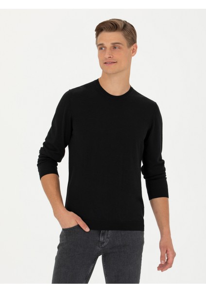 Erkek Siyah Slim Fit Kazak 50280197-VR046 modelleri