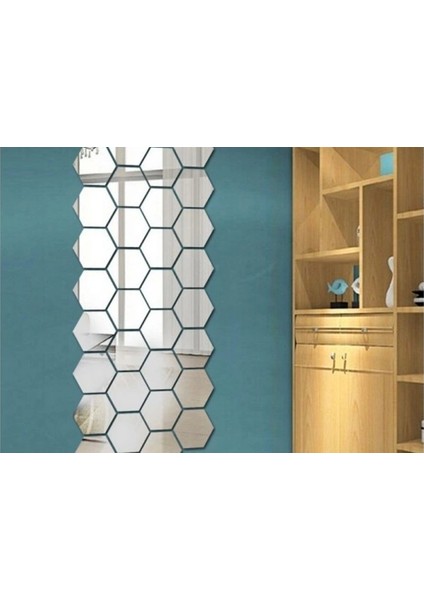 12 Adet Orta Boy Yapışkanlı Dekoratif Akrilik Ayna Altıgen fiyatları