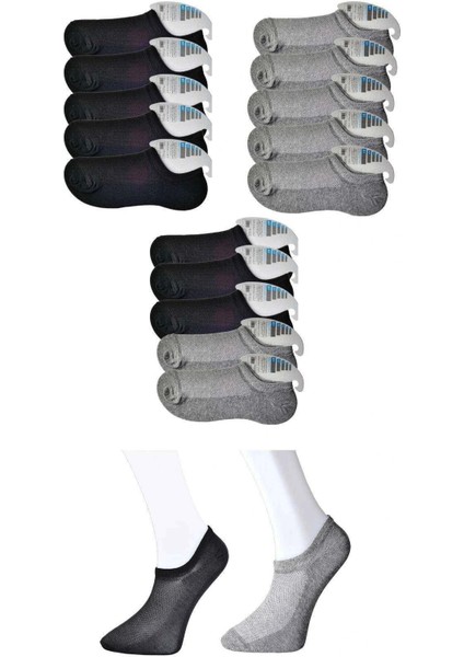 Siyah ve Gri Erkek Görünmez Çorap 15 Çift