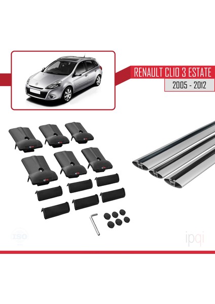 Renault Clio 3 Estate 2005-2012 Arası ile Uyumlu Fly Model Ara Atkı Tavan Barı Gri 3 Adet indirimleri