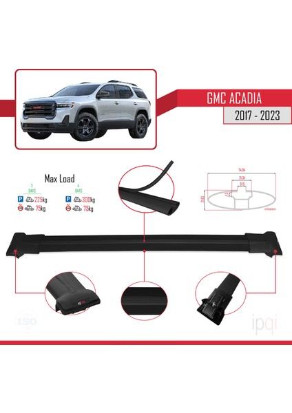 Gmc Acadia 2017-2023 Arası ile Uyumlu Fly Model Ara Atkı Tavan Barı Siyah 3 Adet modelleri