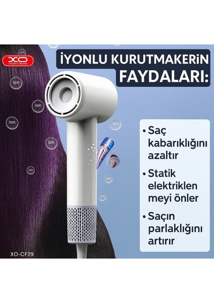 CF29 Dijital Ekranlı Saç Kurutma Makinesi – 1450W, 3 Kademeli Hız & 4 Kademeli Sıcaklık Kontrolü modelleri