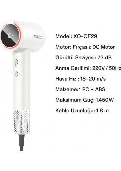 CF29 Dijital Ekranlı Saç Kurutma Makinesi – 1450W, 3 Kademeli Hız & 4 Kademeli Sıcaklık Kontrolü indirimleri