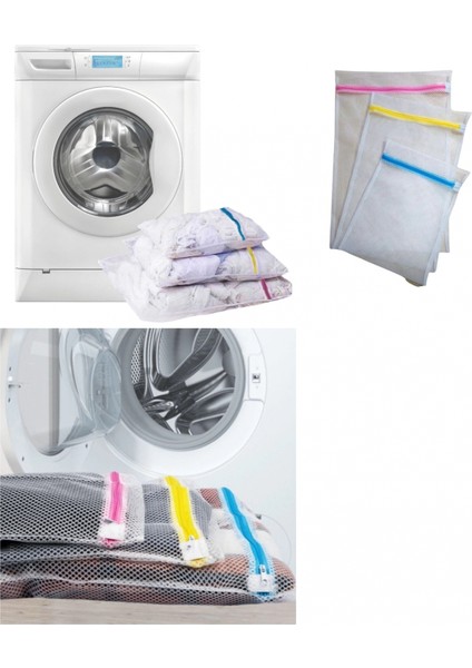 3&amp;#39;lü Çamaşır Yıkama Filesi Set Renkli Fermuarlı Pratik Çamaşır Yıkama Filesi Seti 3 Boy