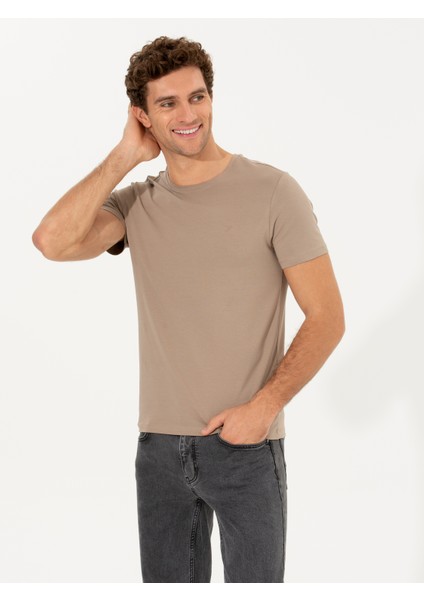 Erkek Vizon Bisiklet Yaka Slim Fit Basic T-Shirt 50263987-VR052