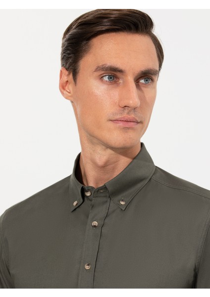 Erkek Koyu Haki Slim Fit Uzun Kollu Gömlek 50250841-VR111 fiyatları
