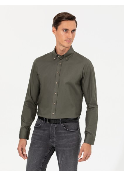 Erkek Koyu Haki Slim Fit Uzun Kollu Gömlek 50250841-VR111 modelleri