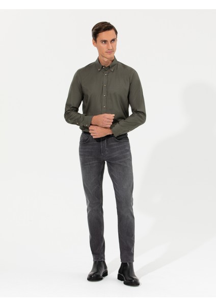 Erkek Koyu Haki Slim Fit Uzun Kollu Gömlek 50250841-VR111 fırsatları