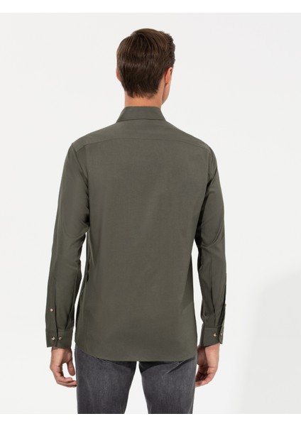 Erkek Koyu Haki Slim Fit Uzun Kollu Gömlek 50250841-VR111 indirimleri