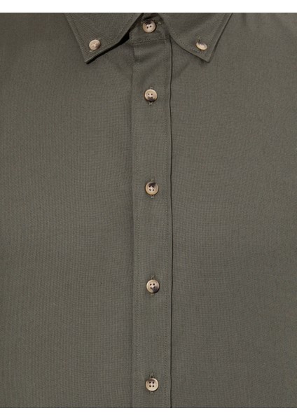 Erkek Koyu Haki Slim Fit Uzun Kollu Gömlek 50250841-VR111