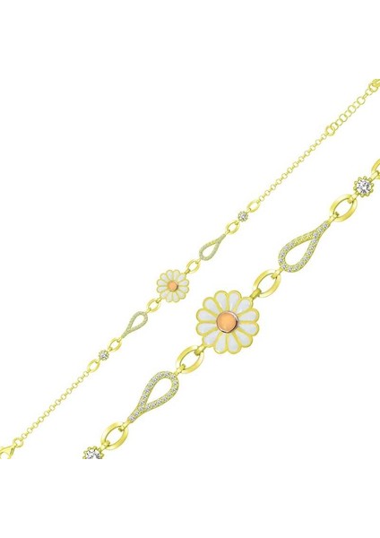 925 Ayar Gümüş Gold Papatya Kadın Bileklik T8407