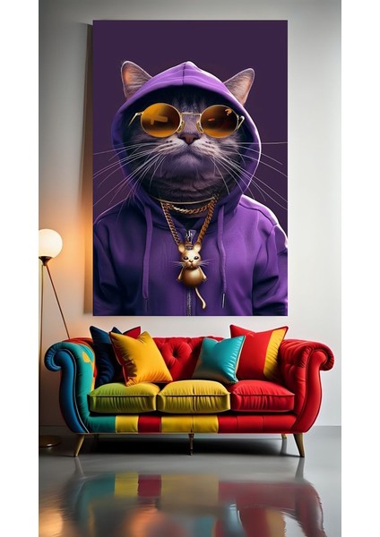 Cool Kedi V14 Ev Duvar Salon Güzellik Salonu Ofis Dükkan Dekarasyon Kanvas Tablo