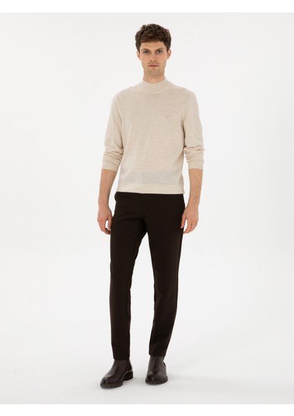 Erkek Koyu Kahverengi Slim Fit Kanvas Pantolon 50308713-VR084