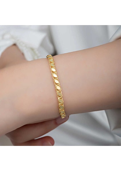 925 Ayar Gümüş Gold Pullu Zincir Kadın Bileklik T8278 modelleri