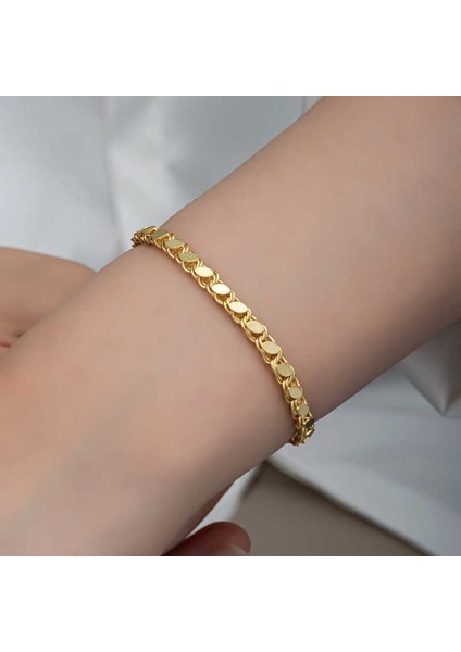 925 Ayar Gümüş Gold Pullu Zincir Kadın Bileklik T8278 fırsatları