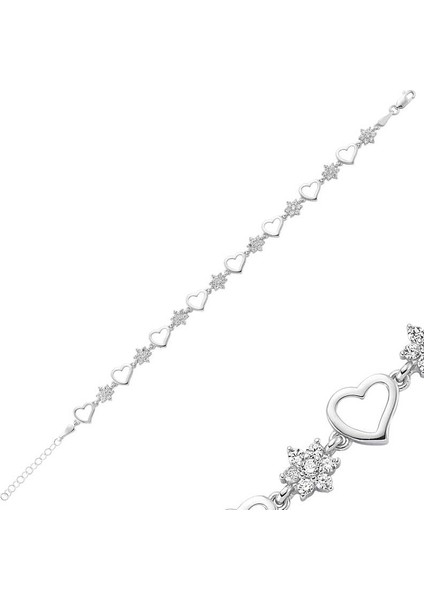 925 Ayar Gümüş Çiçek Kalp Bileklik BR1340024