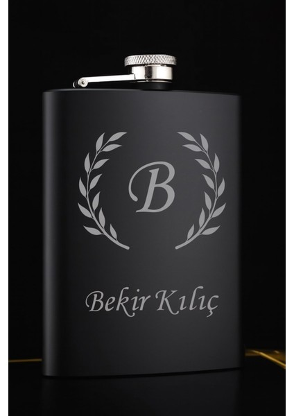 Paslanmaz Çelik Cep Matarası Vip Hediye Isime Kişiye Özel 9 Oz Siyah 266 ml Içecek Cep Matarası