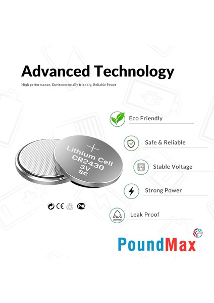 5 Adet 2430 CR2430 DL2430 3V Poundmax Lityum Düğme Pil, Uzun Raf Ömrü, Küçük Elektronik Cihazlar Için Uzaktan Kumandalar, Teraziler, Akıllı Ev Cihazları, Ölçüm Cihazları ve Hesap Makineleri modelleri