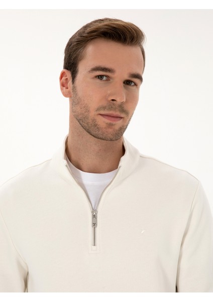 Erkek Ekru Regular Fit %100 Pamuk Yarım Fermuarlı Sweatshirt 50318959-VR019 fiyatları