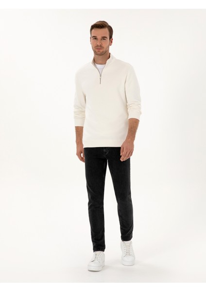 Erkek Ekru Regular Fit %100 Pamuk Yarım Fermuarlı Sweatshirt 50318959-VR019 fırsatları