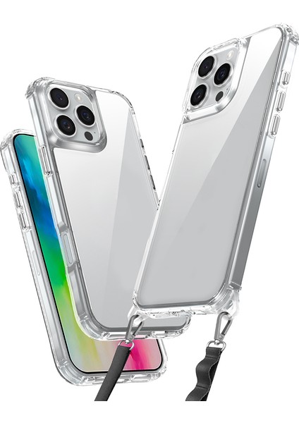 iPhone 16 Pro Max Kılıf Airbagli Takılabilir Askı Aparatlı Omsy Snap Silikon Kapak-Şeffaf