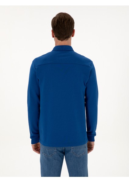 Erkek İndigo Regular Fit %100 Pamuk 3 İplik Polo Yaka Sweatshirt 50318960-VR028 indirimleri