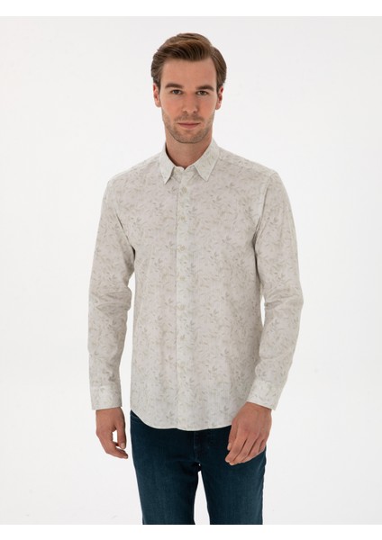 Erkek Bej Slim Fit % 100 Pamuk Gömlek 50310525-VR110