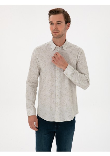 Erkek Bej Slim Fit % 100 Pamuk Gömlek 50310525-VR110 modelleri