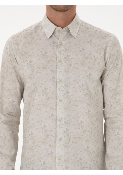 Erkek Bej Slim Fit % 100 Pamuk Gömlek 50310525-VR110