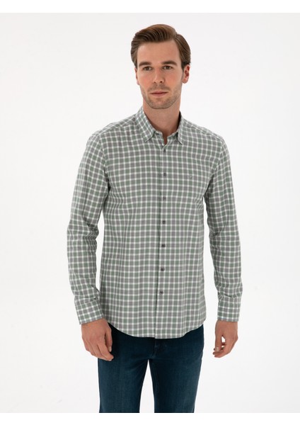 Erkek Çağla Slim Fit Kareli %100 Pamuk Gömlek 50310494-VR016 modelleri