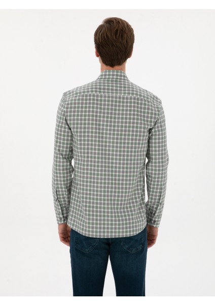 Erkek Çağla Slim Fit Kareli %100 Pamuk Gömlek 50310494-VR016 indirimleri