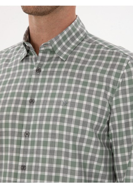 Erkek Çağla Slim Fit Kareli %100 Pamuk Gömlek 50310494-VR016