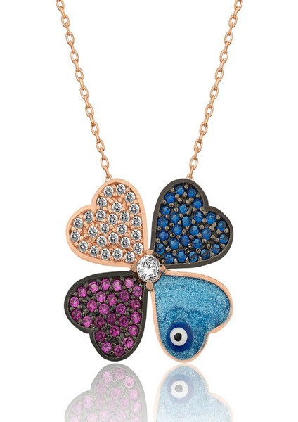 925 Ayar Gümüş Rose Dört Yapraklı Yonca Kadın Kolye T7671 modelleri