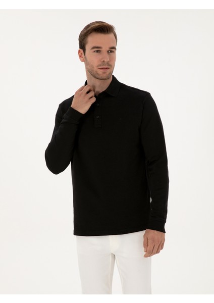 Erkek Siyah Regular Fit %100 Pamuk 3 İplik Polo Yaka Sweatshirt 50318960-VR046 modelleri