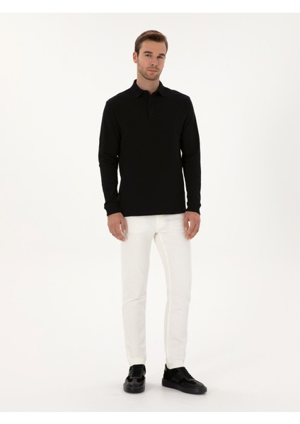 Erkek Siyah Regular Fit %100 Pamuk 3 İplik Polo Yaka Sweatshirt 50318960-VR046 fırsatları
