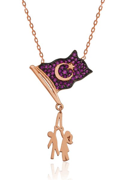 925 Ayar Gümüş Bayrak Tutan Çocuklar Gümüş Kolye PT2610690