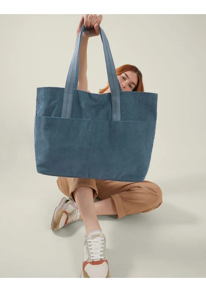 Kadife Alışveriş Çantası Mavi fiyatları