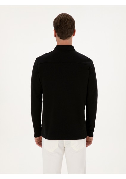 Erkek Siyah Regular Fit %100 Pamuk 3 İplik Polo Yaka Sweatshirt 50318960-VR046 indirimleri