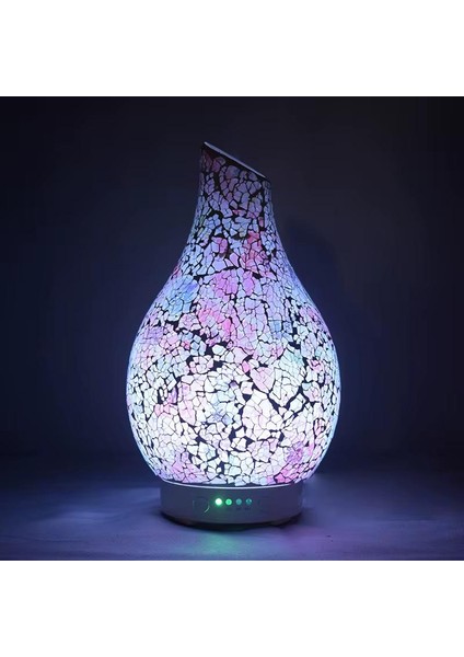 Mozaik Cam Aromaterapi Difüzörü – LED Işıklı, Otomatik Kapanma, Düşük Desibel (25 Cm)