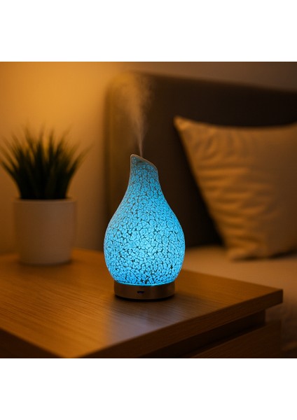 Mozaik Cam Aromaterapi Difüzörü – LED Işıklı, Otomatik Kapanma, Düşük Desibel (25 Cm) fırsatları