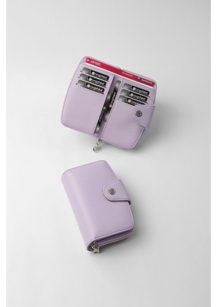 Orta Boy Çıt Çıt Detaylı Kadın Cüzdan/portföy - 65300 - Lila