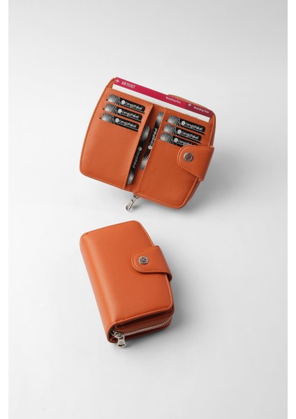 Orta Boy Çıt Çıt Detaylı Kadın Cüzdan/portföy - 65300 - Kiremit