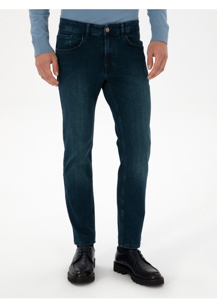 Erkek Petrol Slim Fit Pamuk Karışımlı Jean Pantolon 50308699-VR102 indirimleri